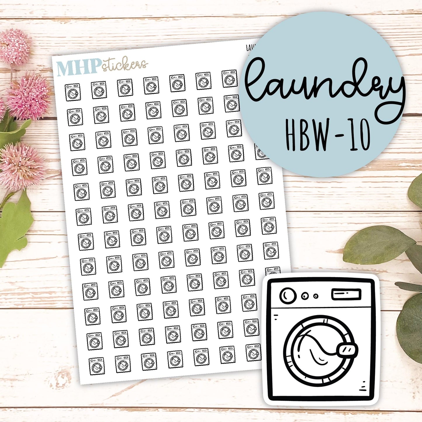 LAUNDRY - Black & White Icon. Planner Stickers || HBW-10