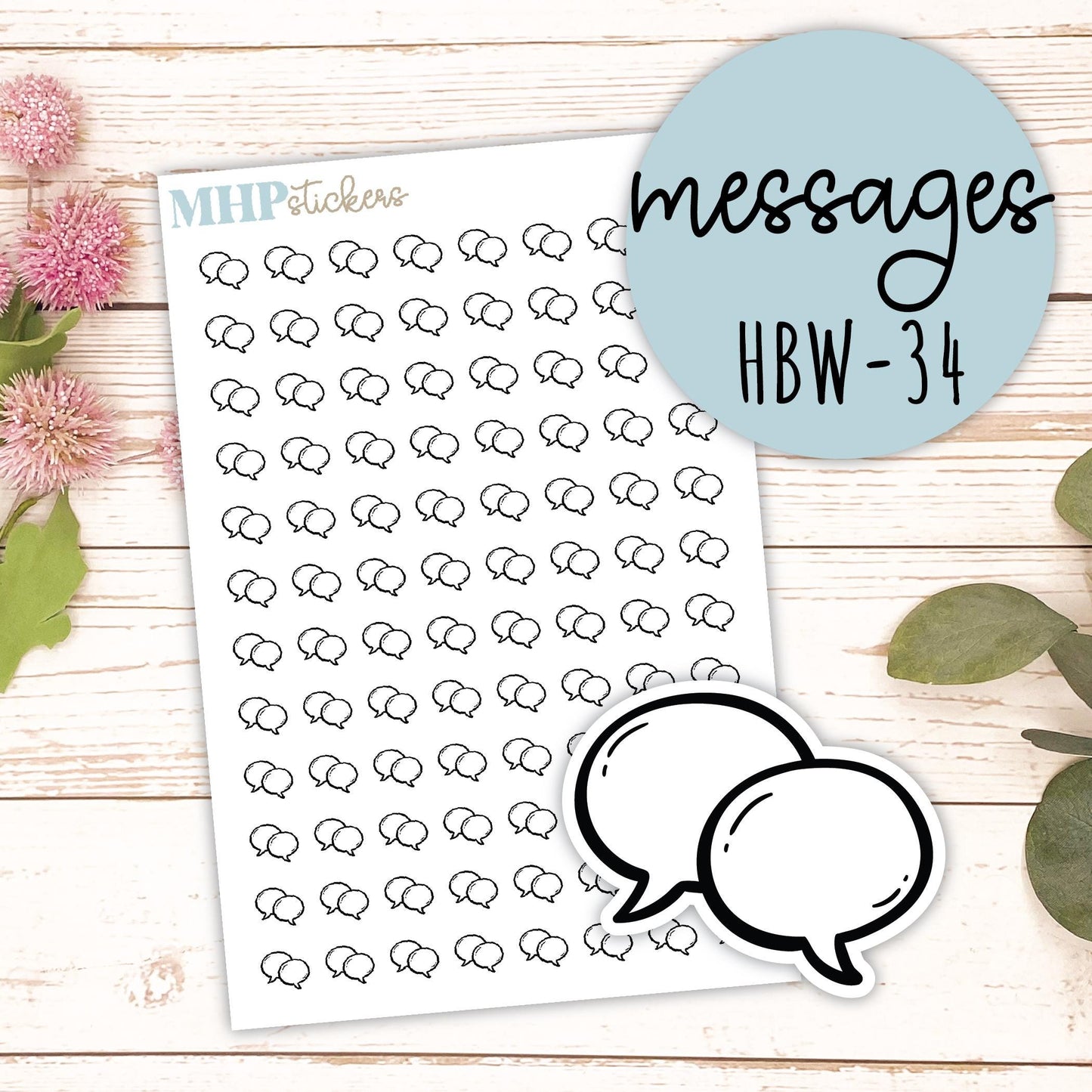 MESSAGES - Black & White Icon. Planner Stickers || HBW-34