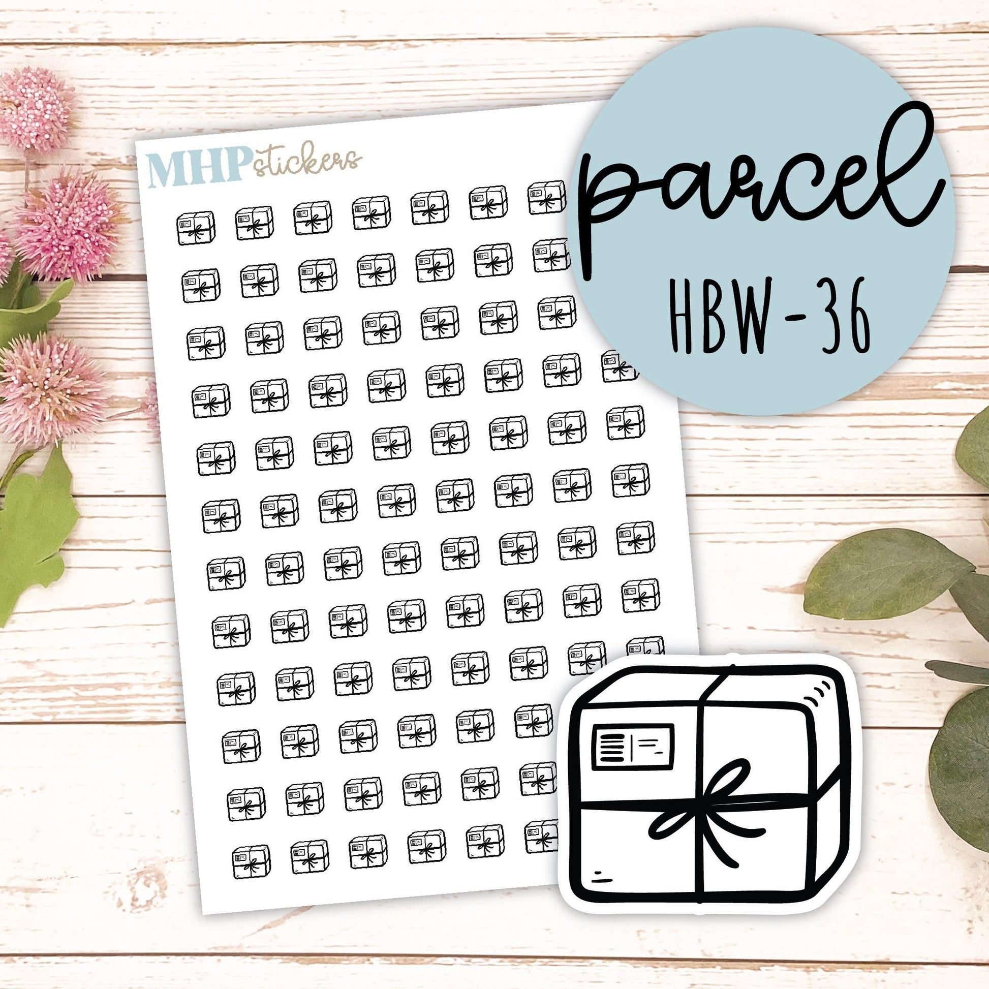 PARCEL - Black & White Icon. Planner Stickers || HBW-36