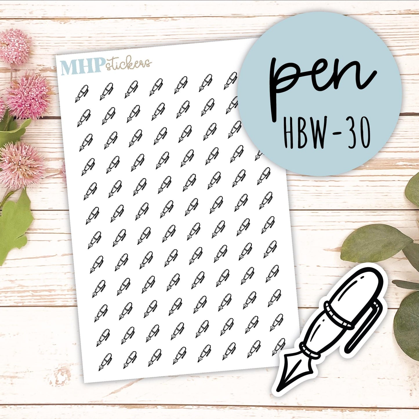 PEN - Black & White Icon. Planner Stickers || HBW-30