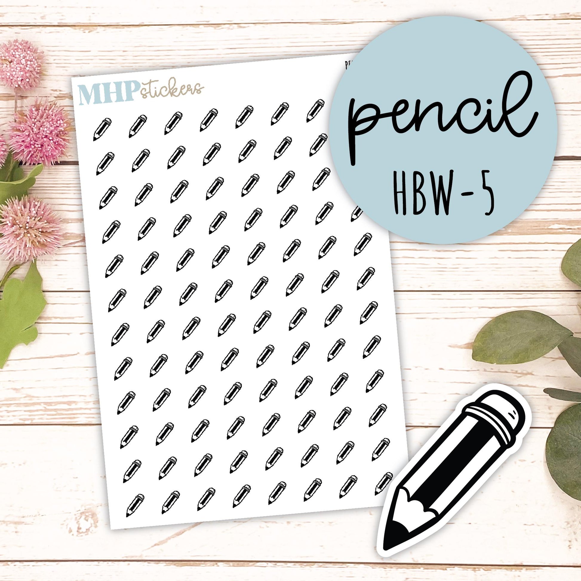 PENCIL - Black & White Icon. Planner Stickers || HBW-5