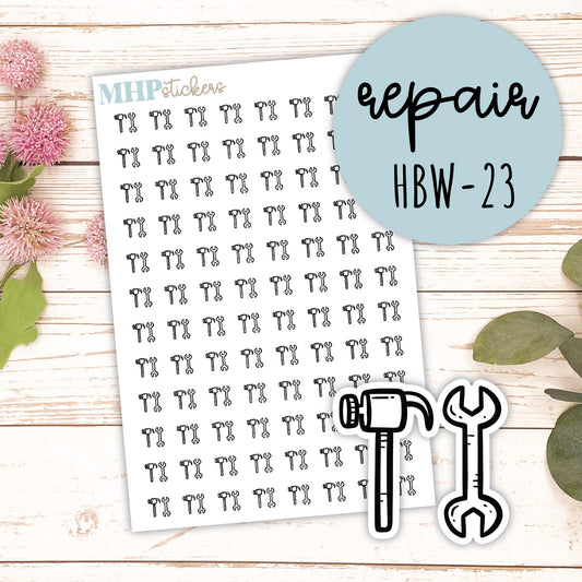 REPAIR - Black & White Icon. Planner Stickers || HBW-23