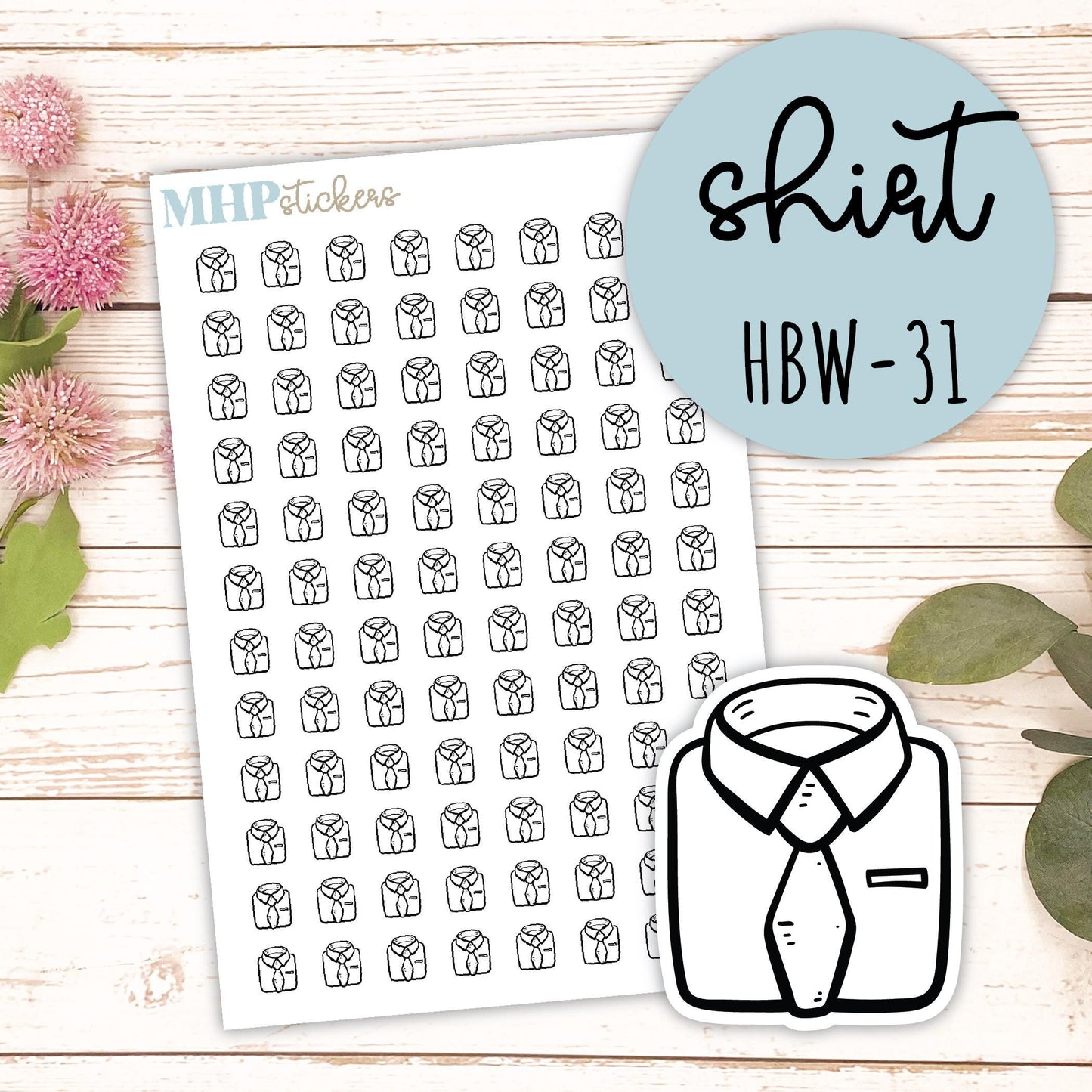 SHIRT- Black & White Icon. Planner Stickers || HBW-31