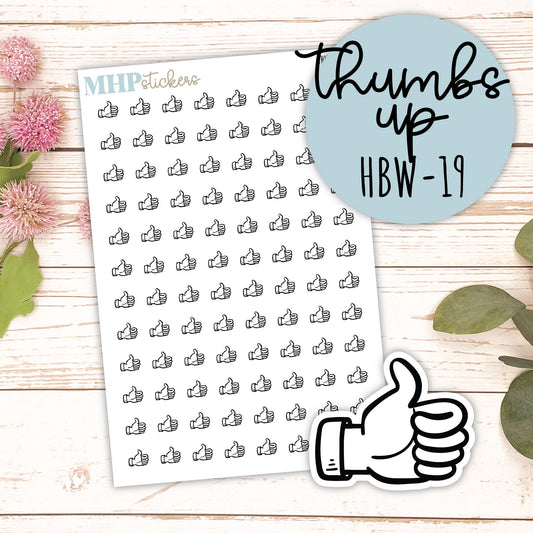 THUMBS UP Black & White Icon. Planner Stickers || HBW-19