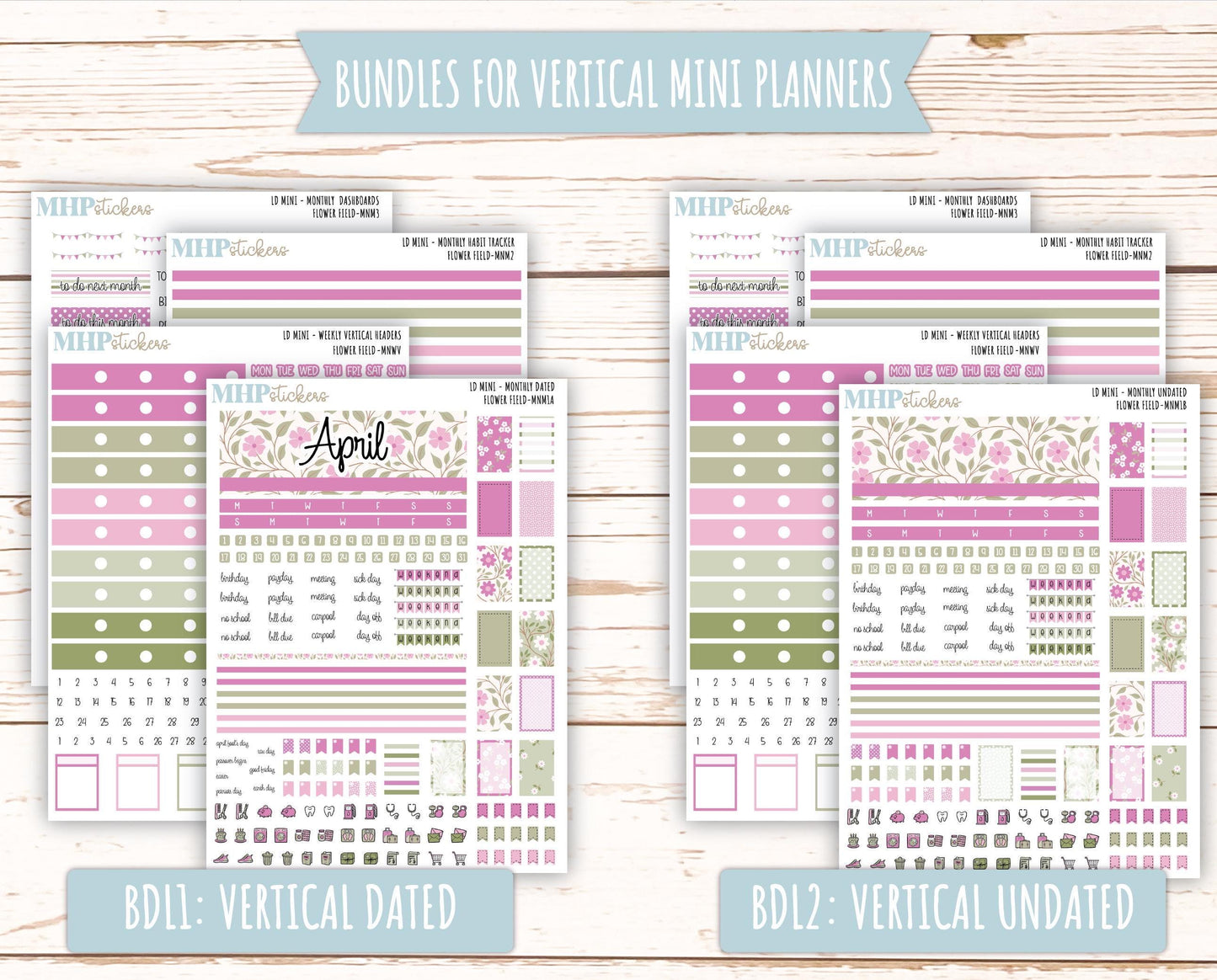 APRIL 2025 Stickers for MINI Laurel Denise Planners "Flower Field" || MNFF