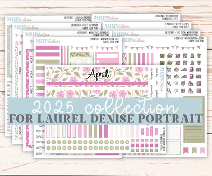 APRIL 2025 Stickers for Laurel Denise Portrait Planners. "Flower Field" || PTFF