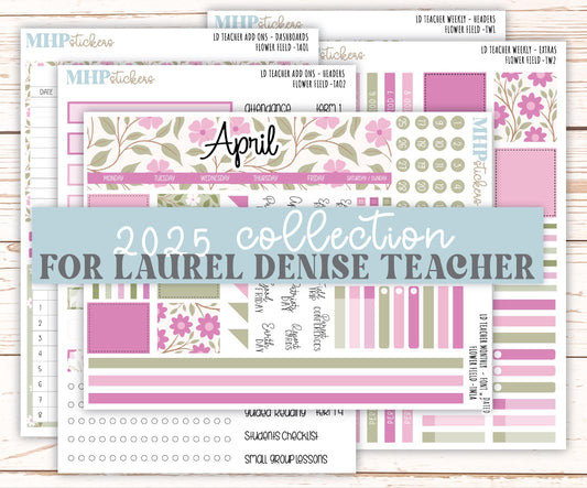 APRIL Stickers for Laurel Denise Teacher Planners. "Flower Field" || TFF