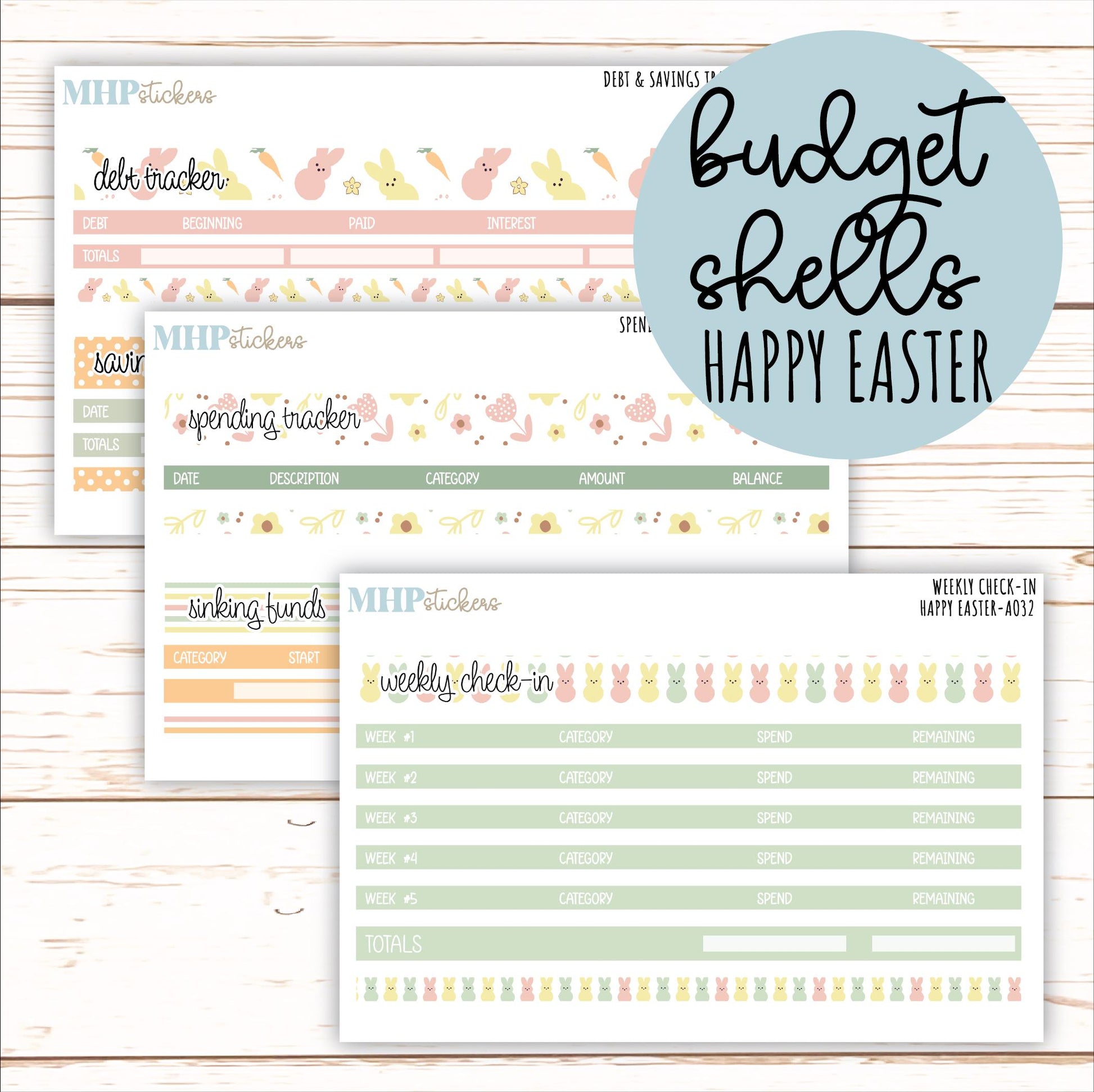 Budget Shells. Add-Ons for Laurel Denise Planners "Happy Easter" || AOHE