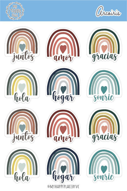 Tiempo de Arcoiris Sticker Sheet. Spanish Planner Stickers with Friendly Words for Bullet Journals and College Planners || HO904