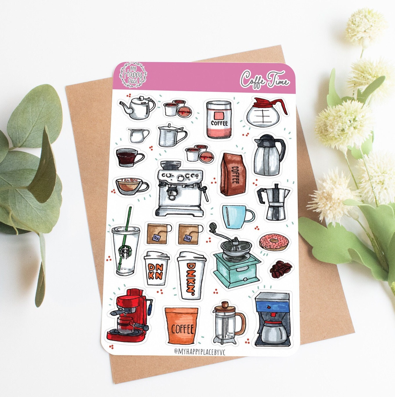 Coffee Time Stickers Sheet. Planner Stickers for College Planners, Bullet Journals, Scrapbooking, and Teacher Planners || HO918