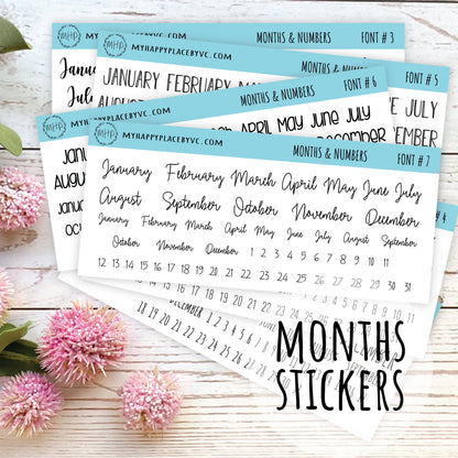 Months and Number Stickers for Planners, Organizers and Bullet Journals || T302