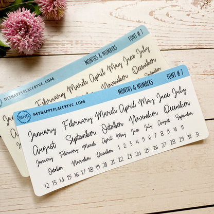 Months and Number Stickers for Planners, Organizers and Bullet Journals || T302