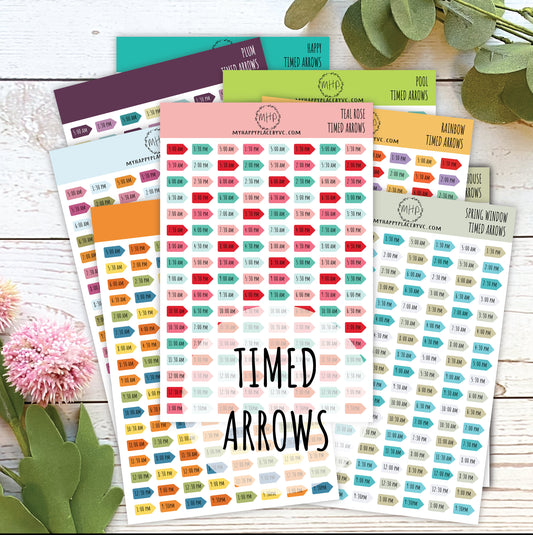 Timed Arrows Planner Stickers for Bullet Journals, Stickers for Planners , Half Hour Labels 5 am - 9:30 pm || H508