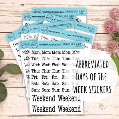 Abbreviated days of the Week Stickers for College Planner. Stickers for Students, Teacher and Homeschool Planner || Q105