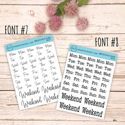 Abbreviated days of the Week Stickers for College Planner. Stickers for Students, Teacher and Homeschool Planner || Q105