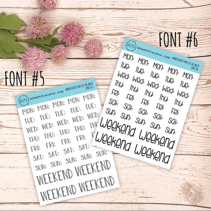 Abbreviated days of the Week Stickers for College Planner. Stickers for Students, Teacher and Homeschool Planner || Q105