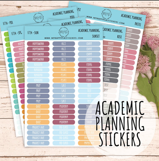 Academic Planning  Stickers for College Planners, Teacher Planners, and Bullet Journals. Homeschool Planner. 6 Months Per Sheet || F734