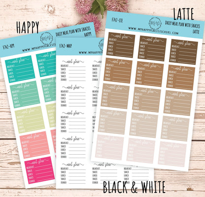 Daily Meal Planner with Snack. Stickers for Bullet Journals and Planners || F742