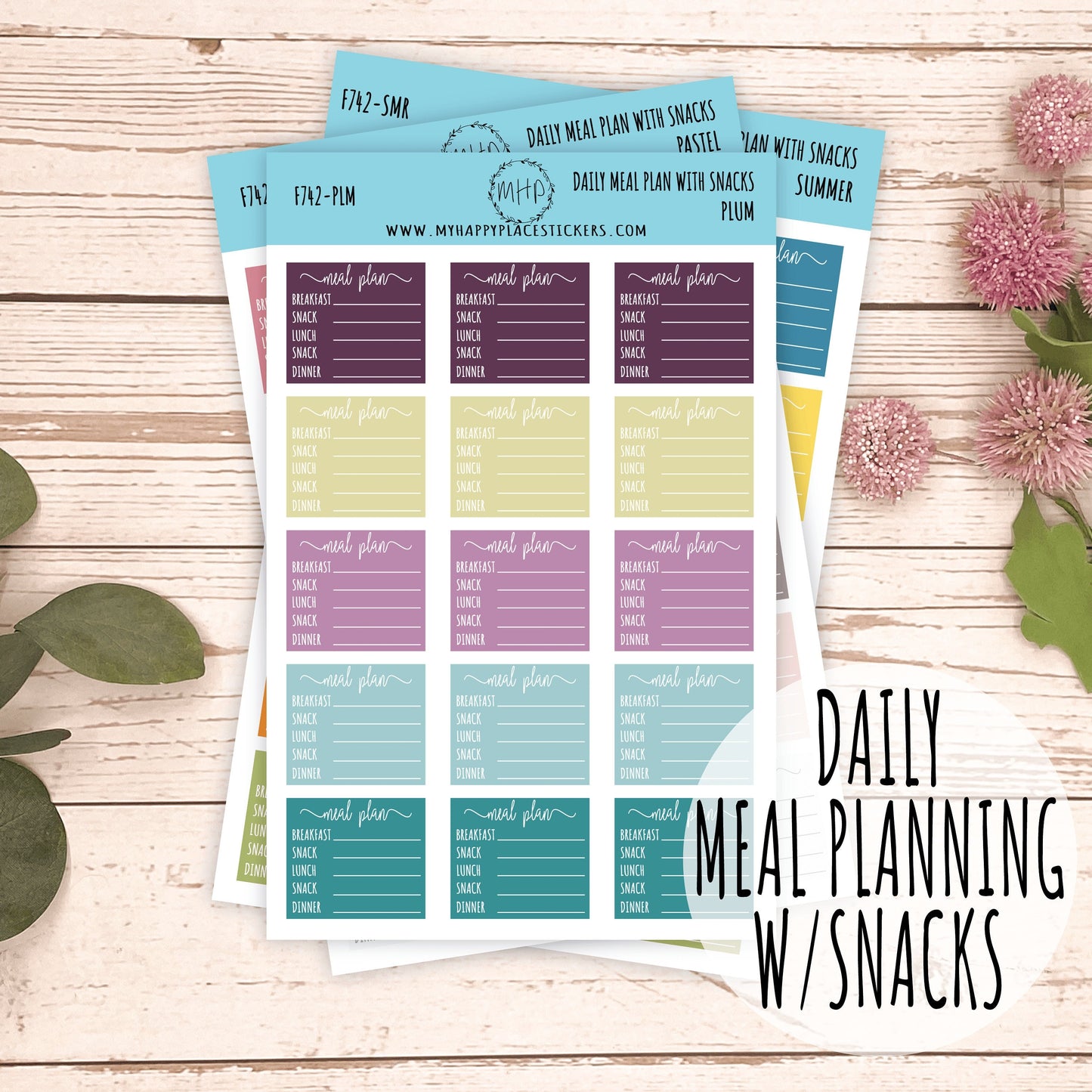 Daily Meal Planner with Snack. Stickers for Bullet Journals and Planners || F742