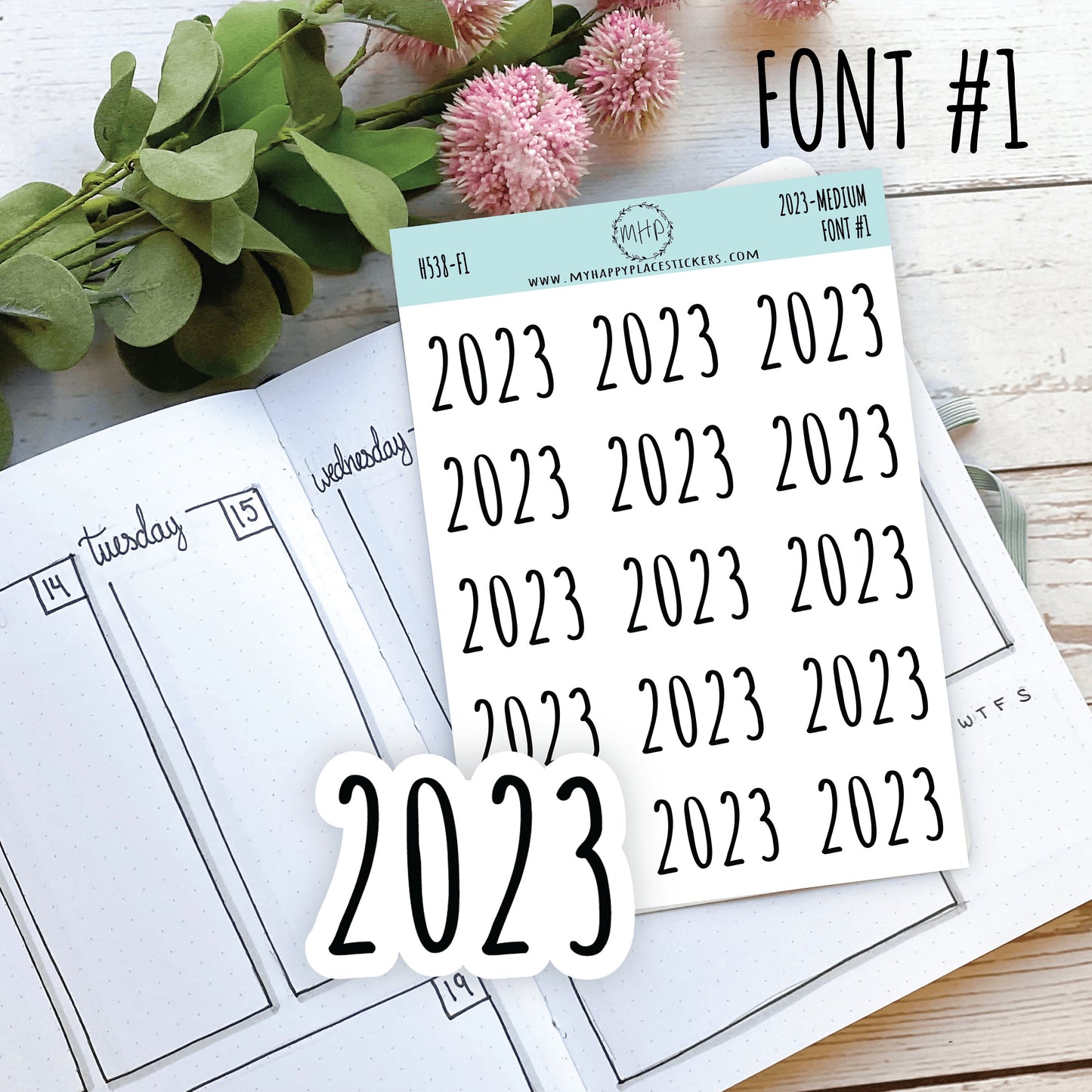 2023 Year Stickers Medium Size for Bullet Journals and Planners || H538