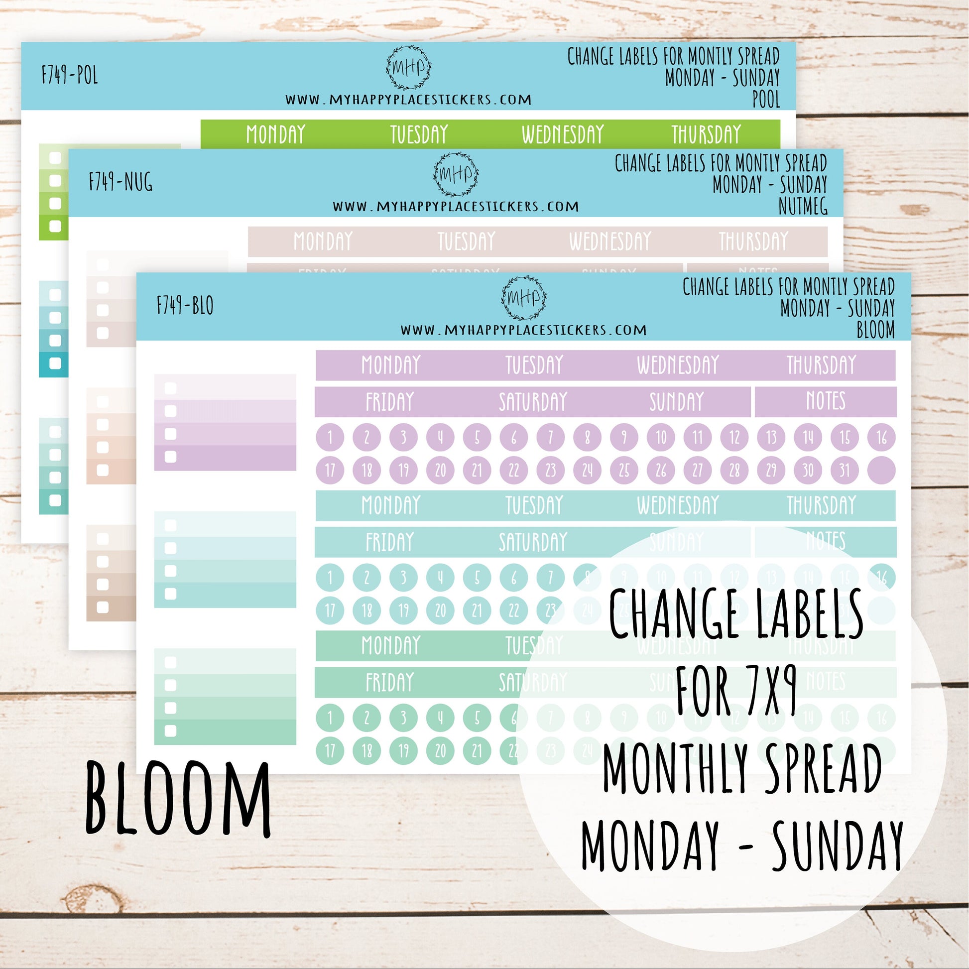 Change Labels for Monthly Spread. EC 7 x 9 Monthly Spread || 749