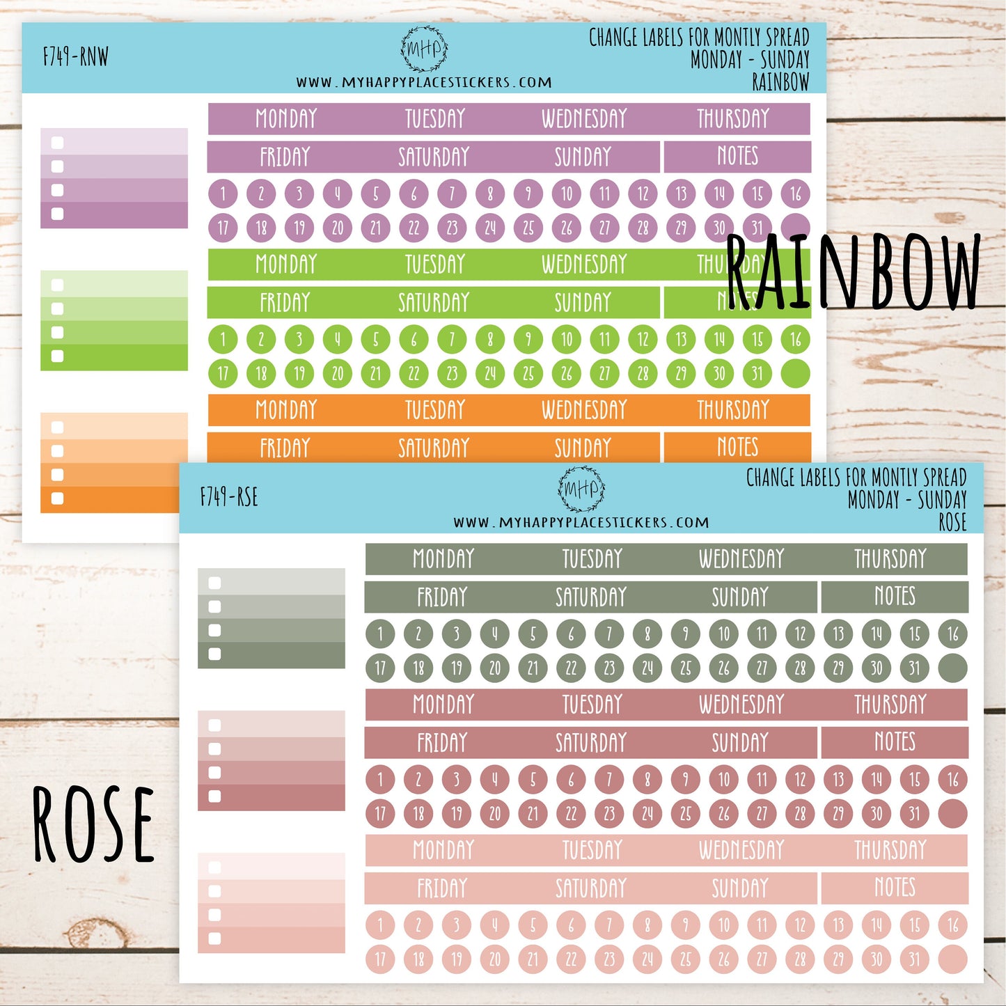 Change Labels for Monthly Spread. EC 7 x 9 Monthly Spread || 749