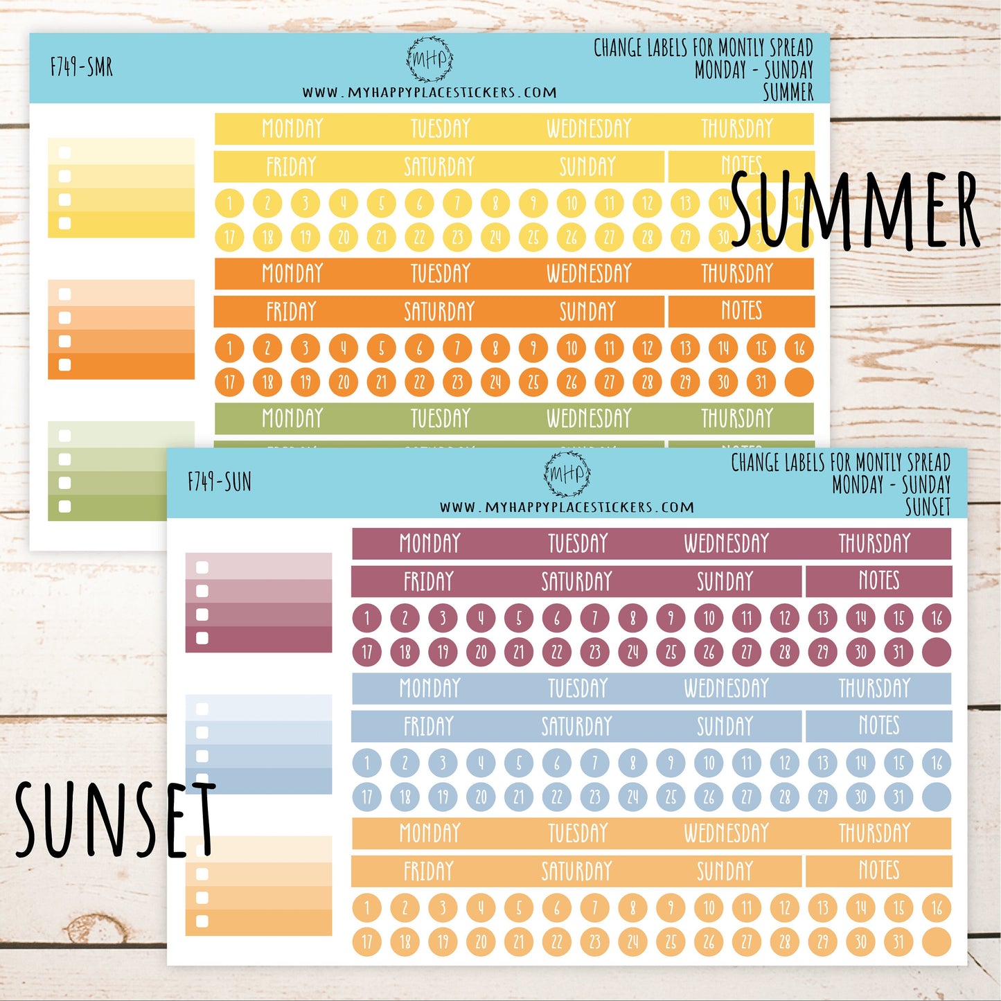 Change Labels for Monthly Spread. EC 7 x 9 Monthly Spread || 749