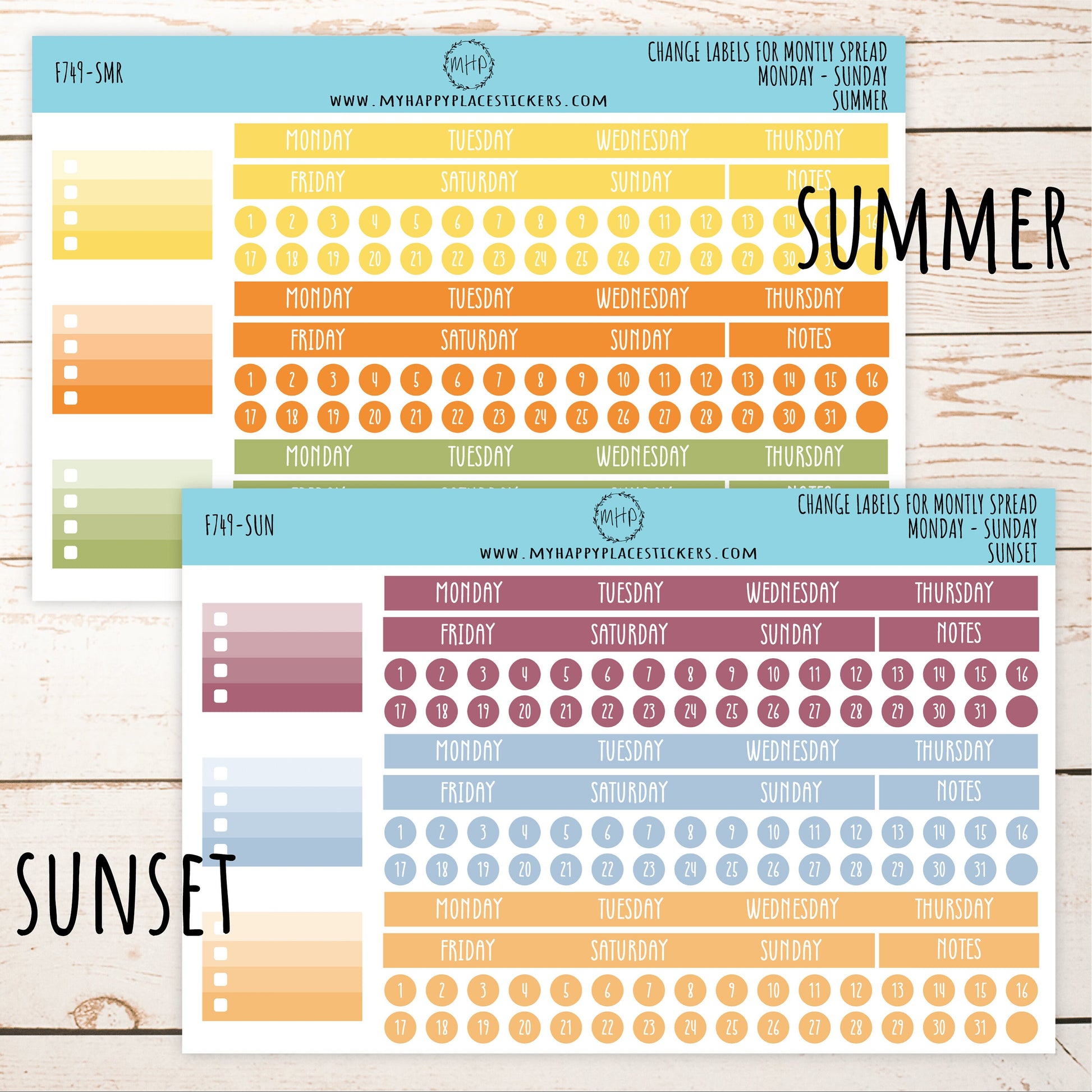 Change Labels for Monthly Spread. EC 7 x 9 Monthly Spread || 749