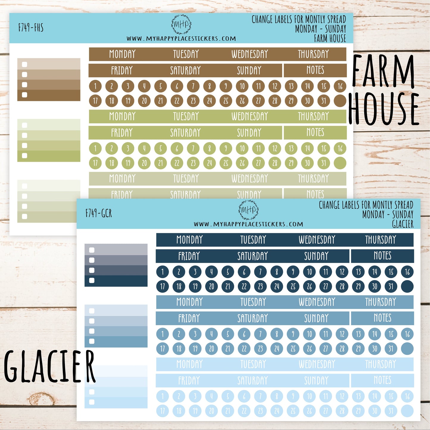 Change Labels for Monthly Spread. EC 7 x 9 Monthly Spread || 749