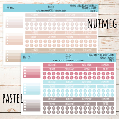 Change Labels for Monthly Spread. EC 7 x 9 Monthly Spread || 749