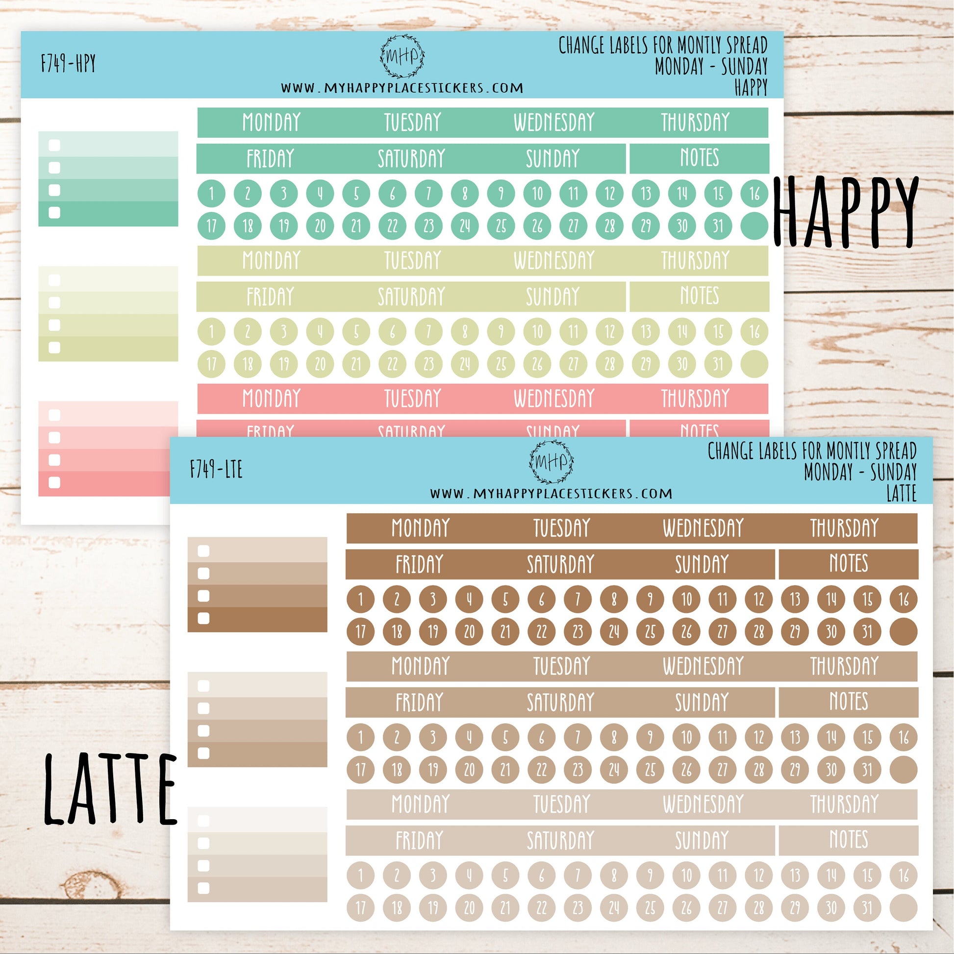 Change Labels for Monthly Spread. EC 7 x 9 Monthly Spread || 749