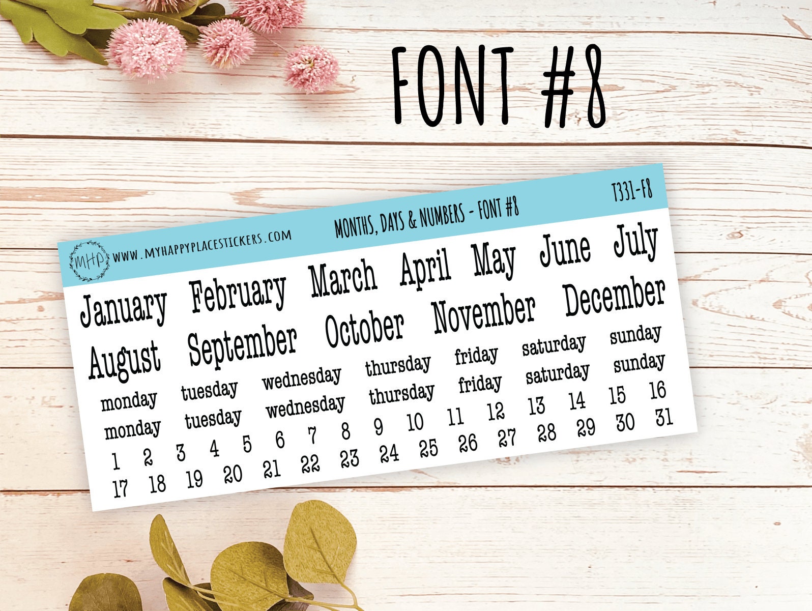 Small Date Number Stickers for Planners, Organizers and Bullet Journals.  Undated Planners. 8 Fonts to Choose From Q114 