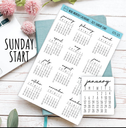 Mini 2024 Calendar Stickers for Planners and Bullet Journals, and Homeschool Planner || F705