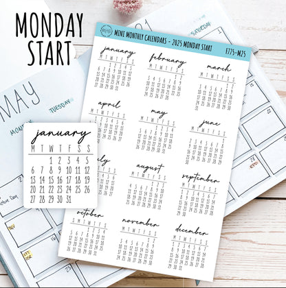 Mini 2024 Calendar Stickers for Planners and Bullet Journals, and Homeschool Planner || F705