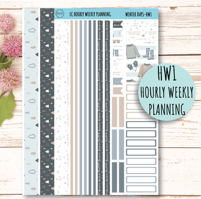 Erin Condren 7x9 Hourly Weekly Planner Sticker Sheets. JANUARY "Winter Days" || WD-HW