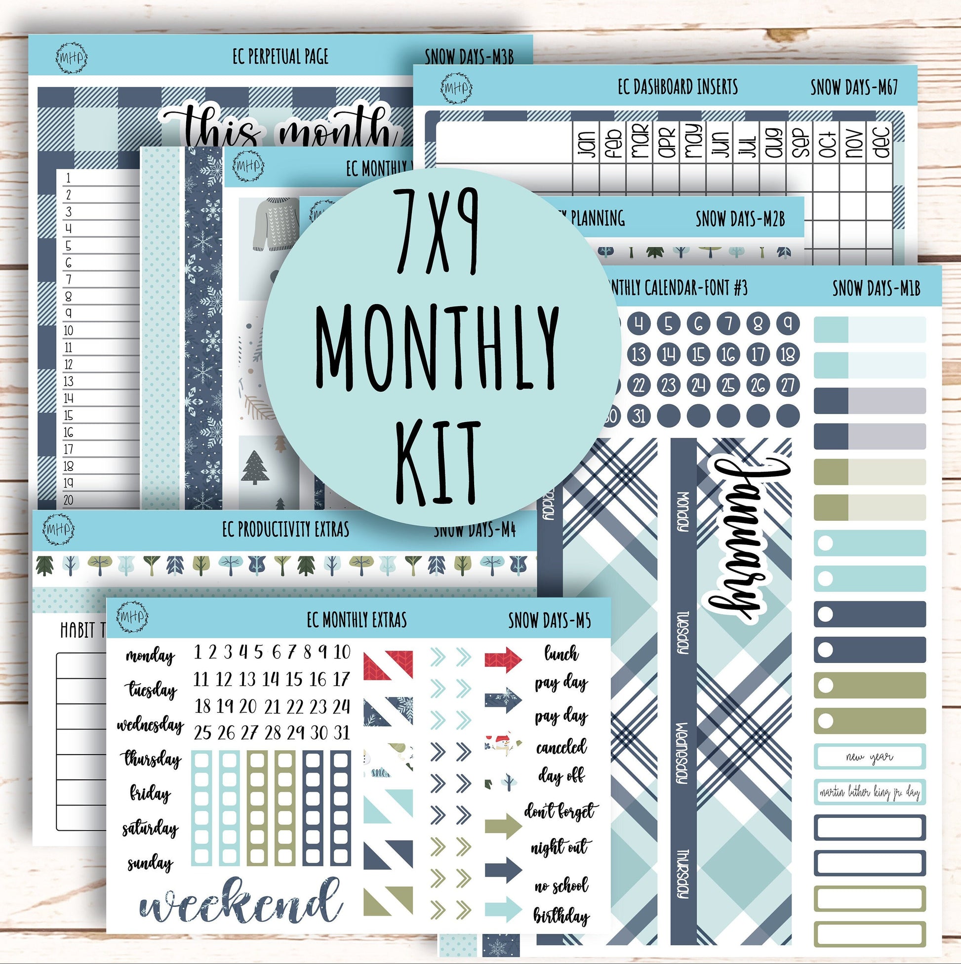 Erin Condren 7x9 Monthly Kit. JANUARY "Snow Day" || SD-M