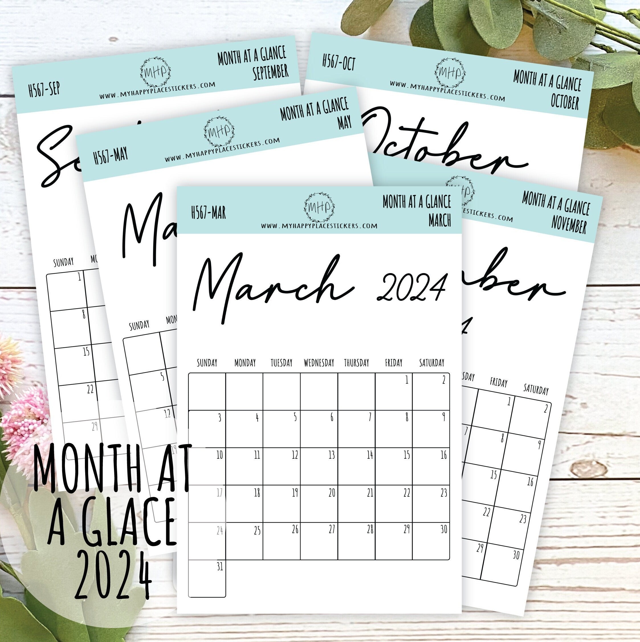 2024 Month at a Glance Stickers for Planners, Organizers and Bullet Jo ...