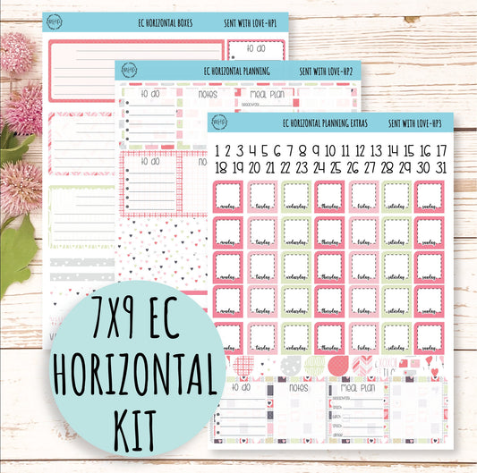 Horizontal Planning Stickers for 7x9 Planners. Valentines' Day. FEBRUARY Sent With Love" || SWL-HP