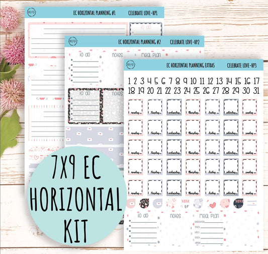 Horizontal Planning Stickers for 7x9 Planners. Valentines' Day. FEBRUARY "Celebrate Love" || CL-HP