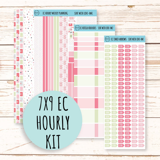 Hourly Weekly Stickers for 7x9 Planners. Valentine's Day. FEBRUARY "Sent With Love" || SWL-HW